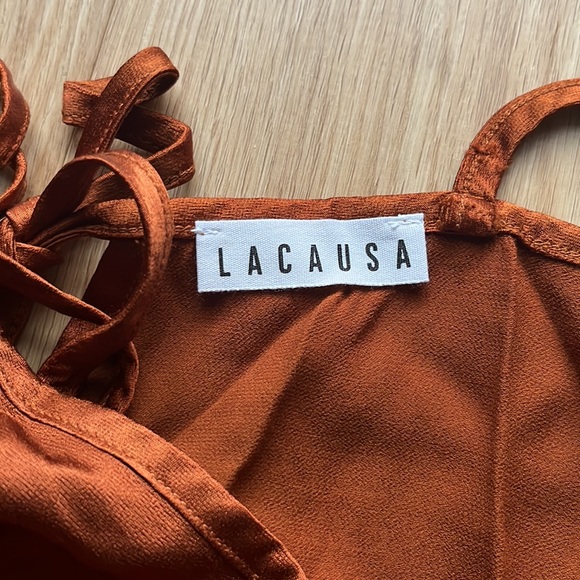 LACAUSA Satiny Slip Cami With Tie Back, Rust XS - Picture 4 of 8